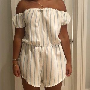 ASOS Blue & White striped off the shoulder romper
